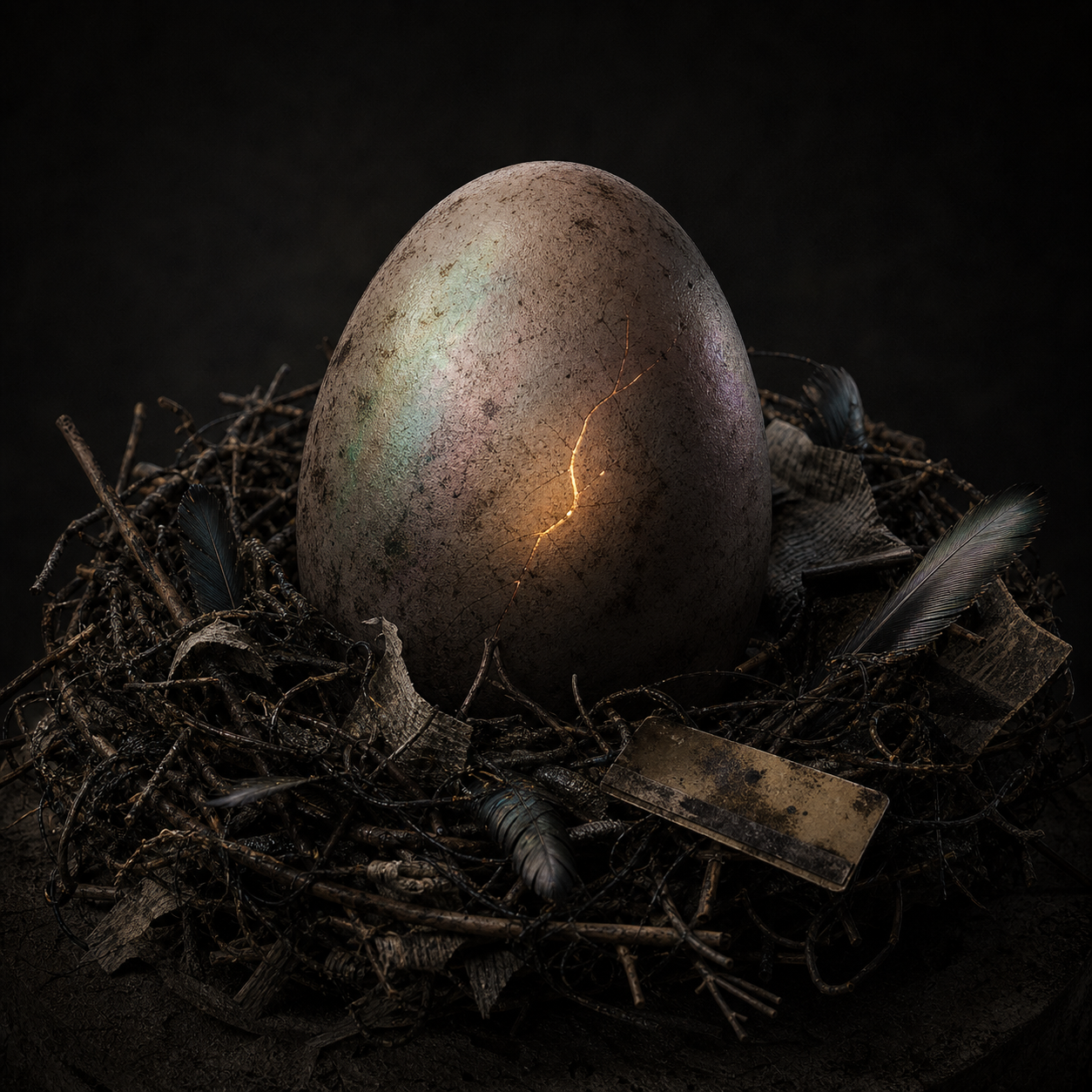 A mysterious pigeon egg resting in a street-built nest